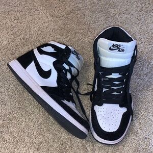 Women Nike Air Jordan 1 Retro High OG Black White Pony Hair CD0461 007 Sneakers